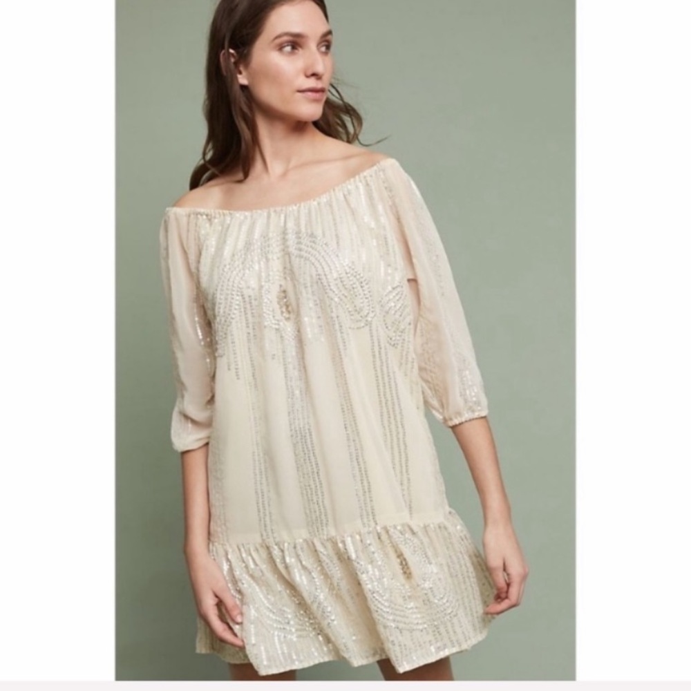 Carolina K Sequin Off the Shoulder Dress Anthro
